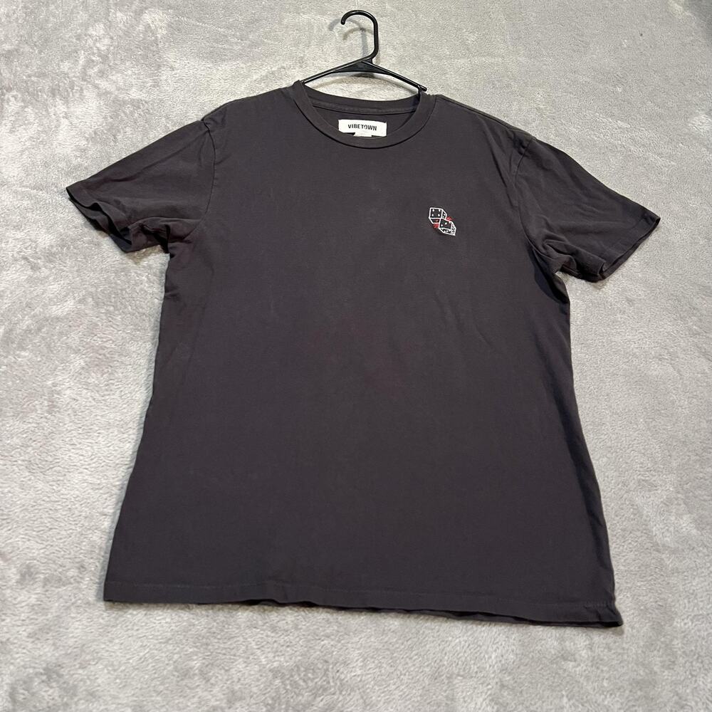 VIBETOWN Shirt Mens Medium Black Cross Rose Dice Graphic Gothic Streetwear Tee